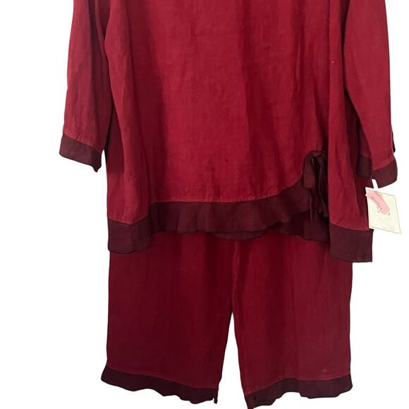 NWT Vintage DONNA USA Linen 2-Piece Outfit Size 3XL Pants Tunic Top Ruffled NOS - Picture 3 of 12